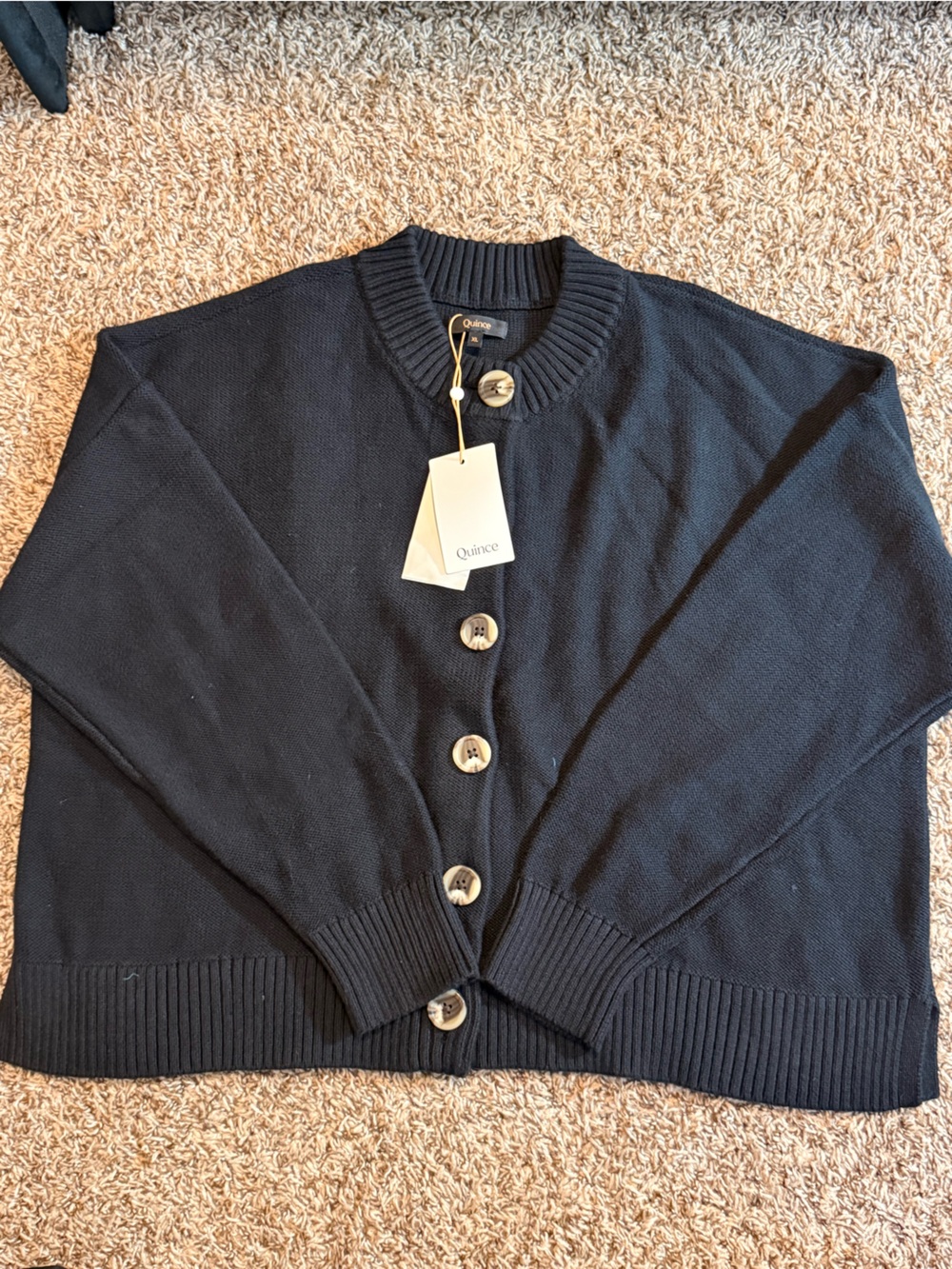 Quince Black Button-Front Knit Cardigan